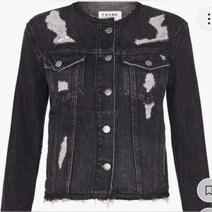 EUC Frame Frayed Black Denim Shirt Jacket, Womens Size Lg